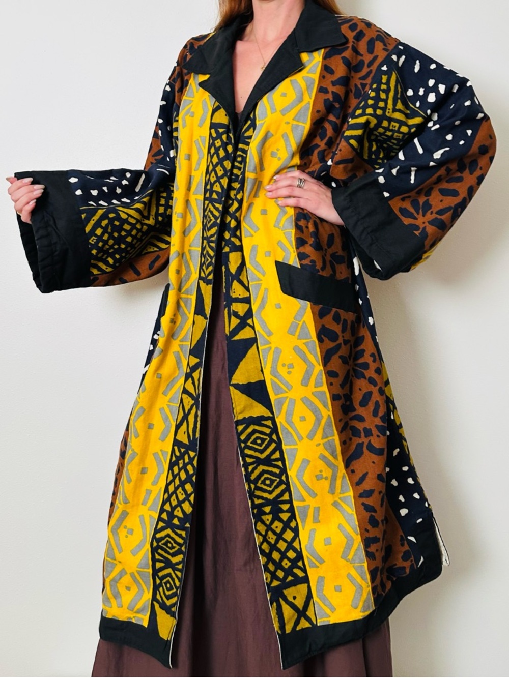 Handmade Custom Ankara Mudcloth Print Duster Kimono Robe Coat Oversized